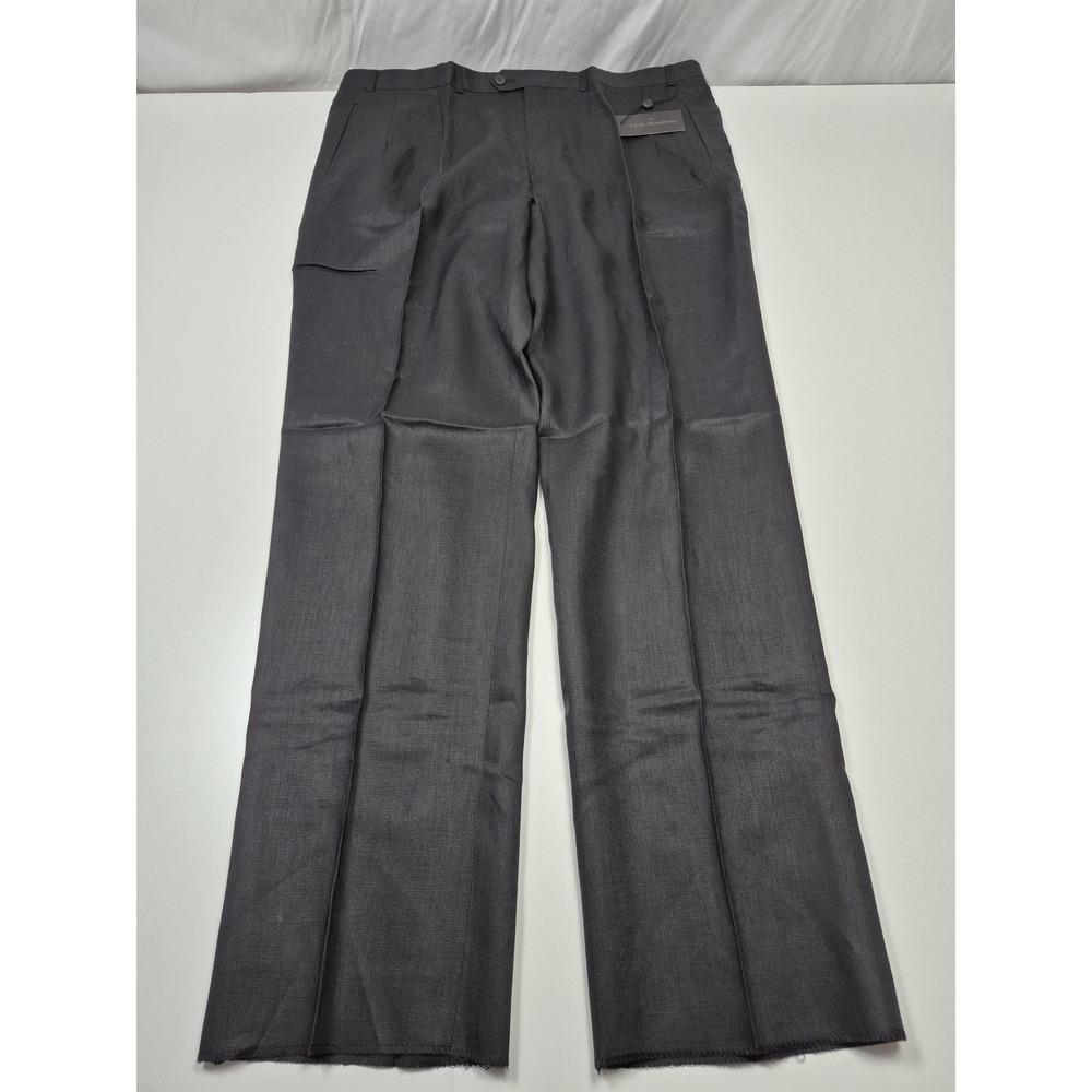 Carlo Mandrone Dress Pants Mens 42x36 Gray Linen Pleated Straight Unhemmed NWT